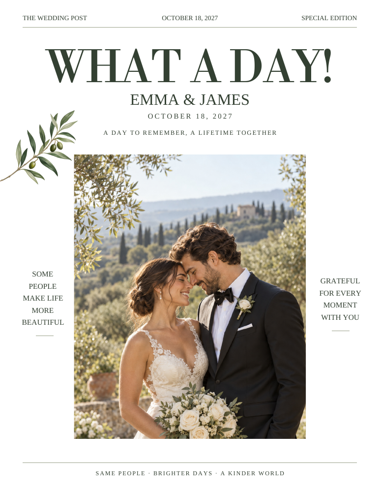 Botanical Minimal Just-married newspaper sample design