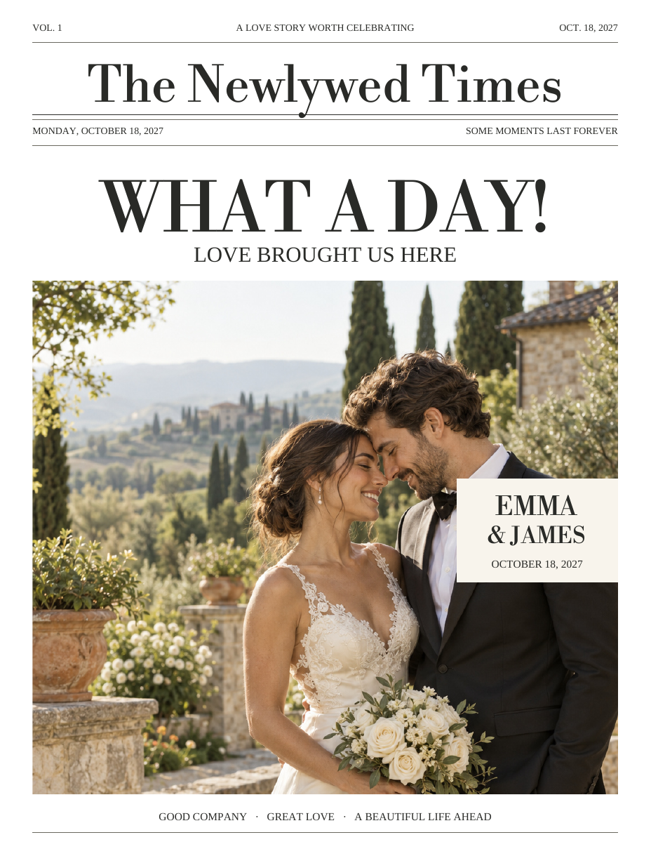 Editorial Classic Just-married newspaper sample design