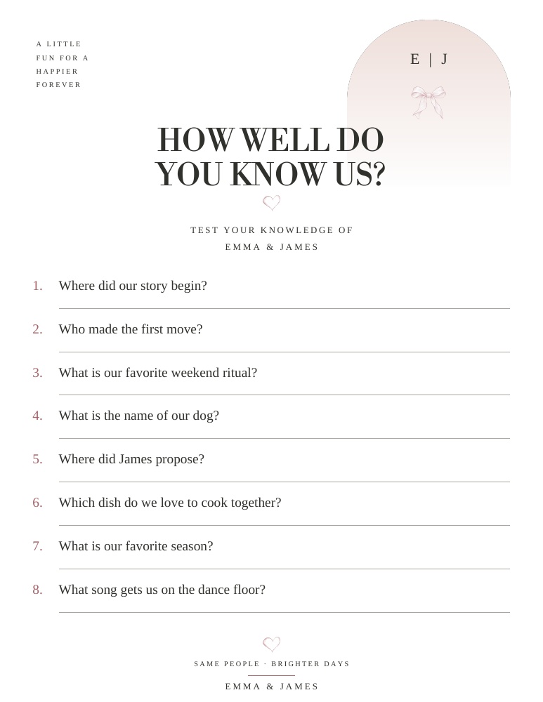 Modern Romance Guest games sample design