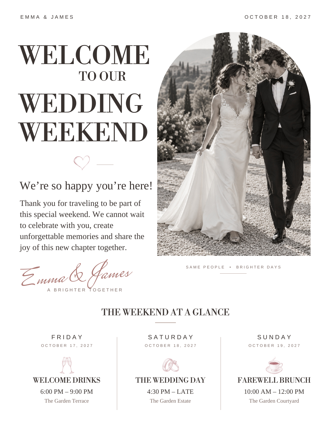 Modern Romance Weekend guide sample design