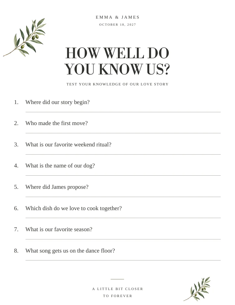 Games for your guests — sample design