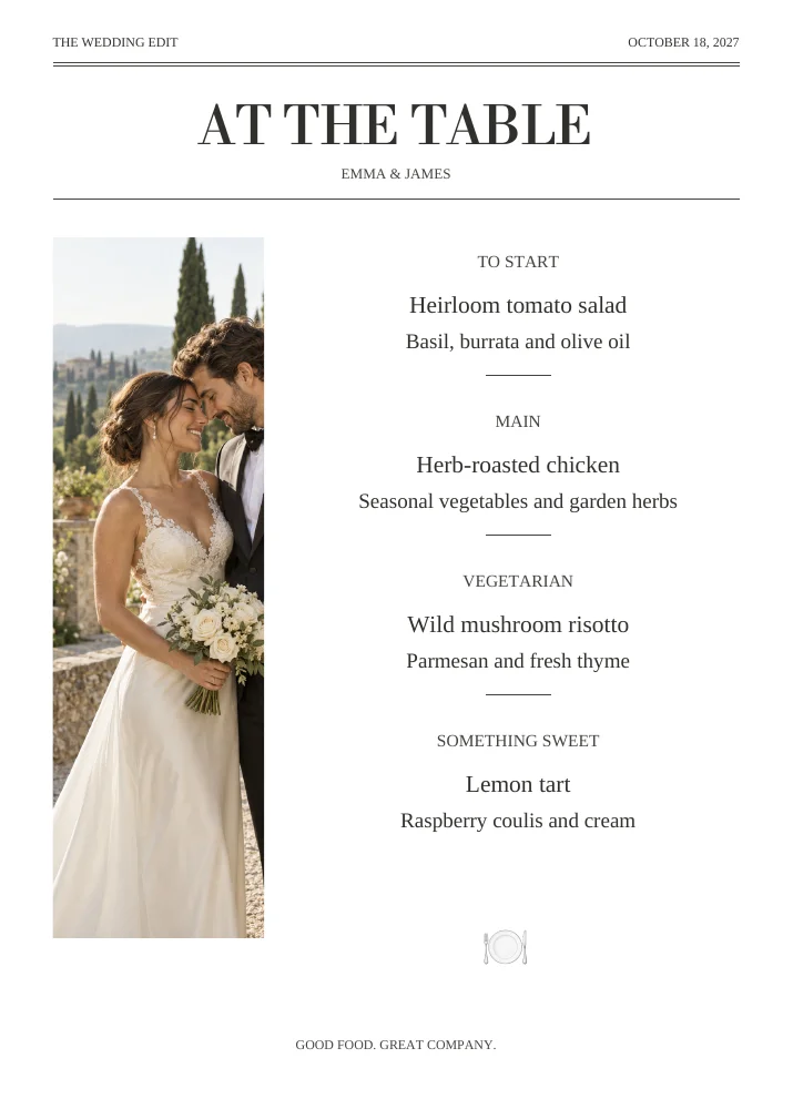Menus, signs & place cards — sample design