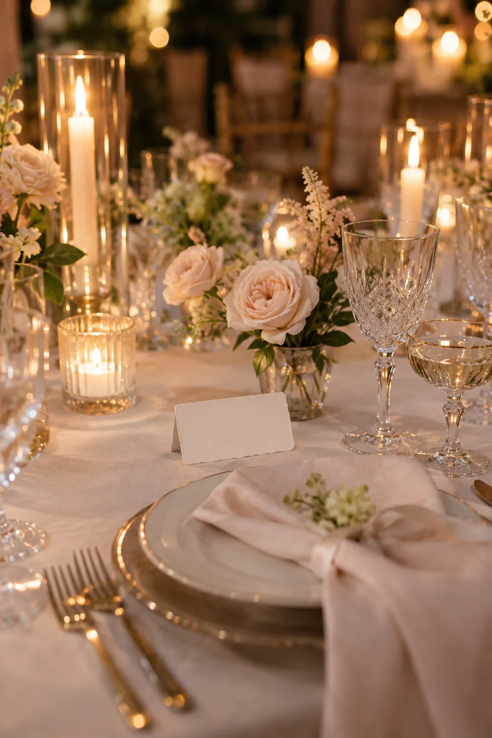 Wedding table setting with flowers and place settings — illustrative sample