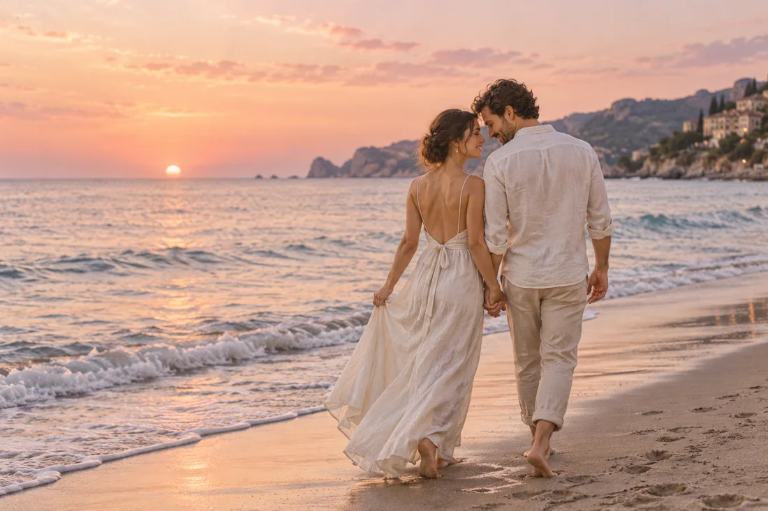 Couple spending time together by the coast — illustrative sample