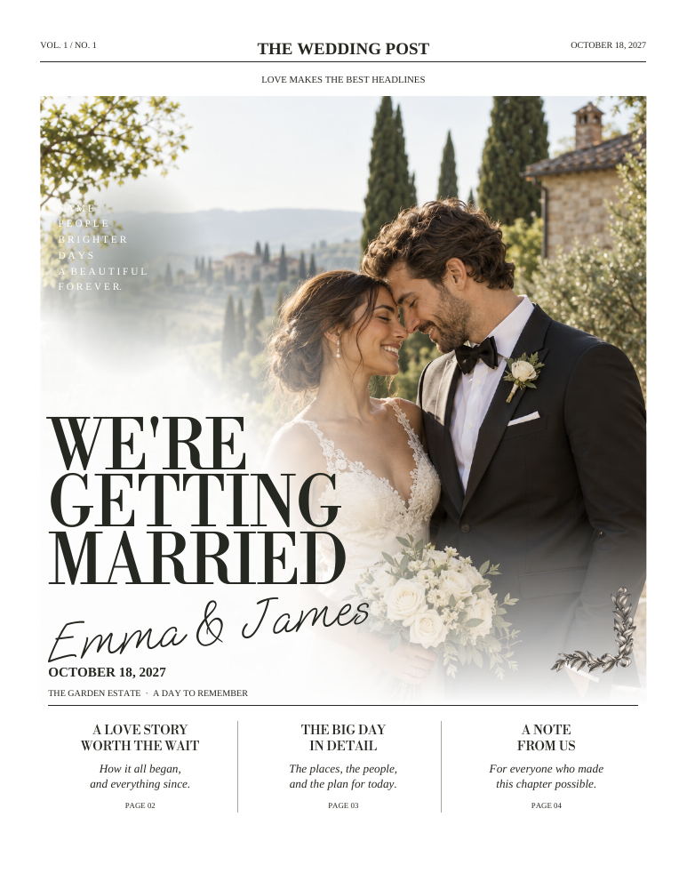 Editorial Classic Wedding newspaper · 4 pages sample design