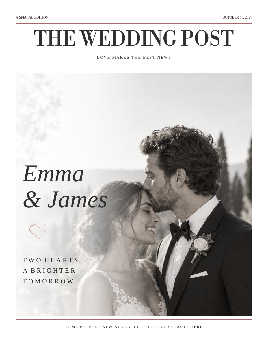 Modern Romance Wedding newspaper · 8 pages sample design