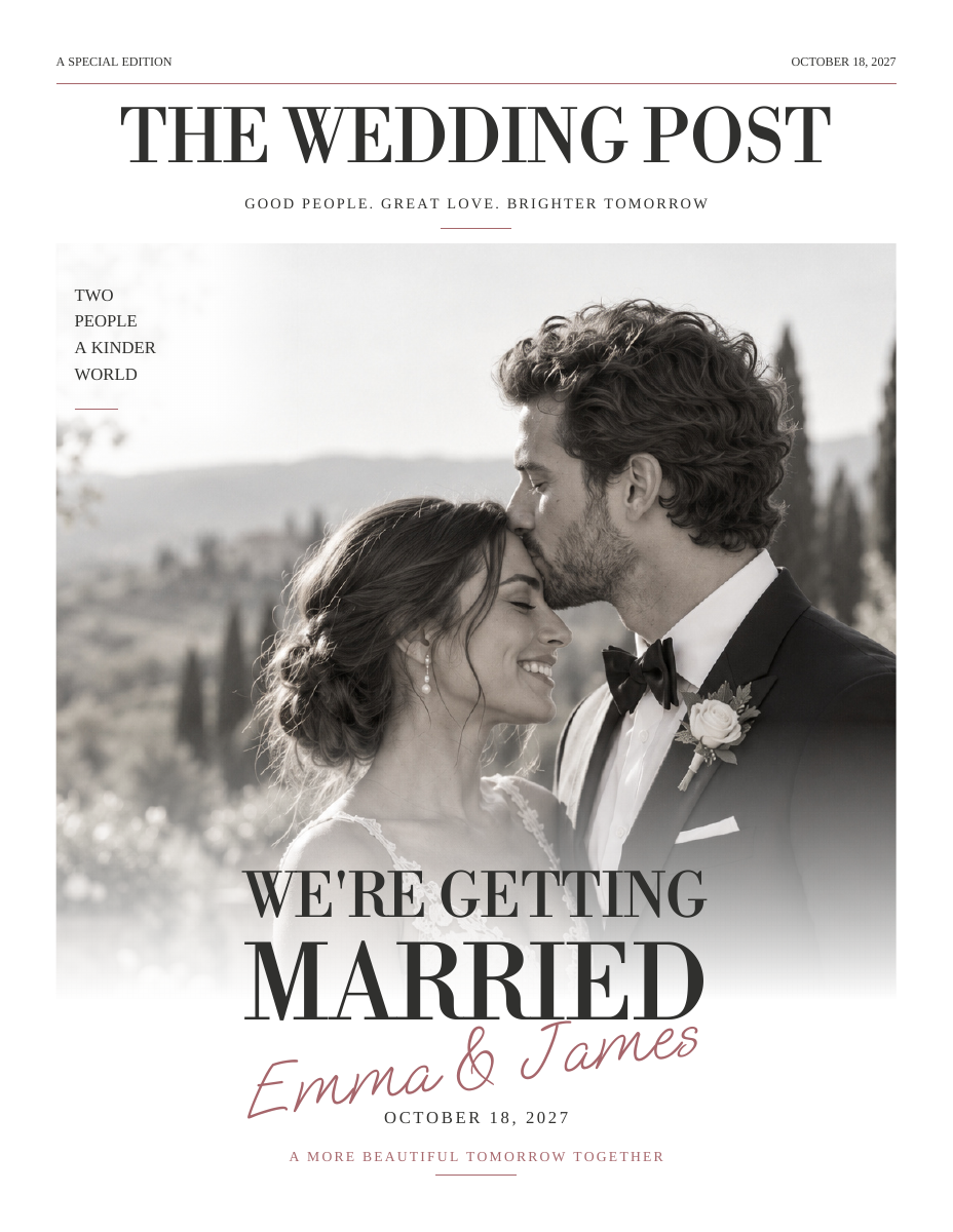 Modern Romance Wedding newspaper · 4 pages sample design